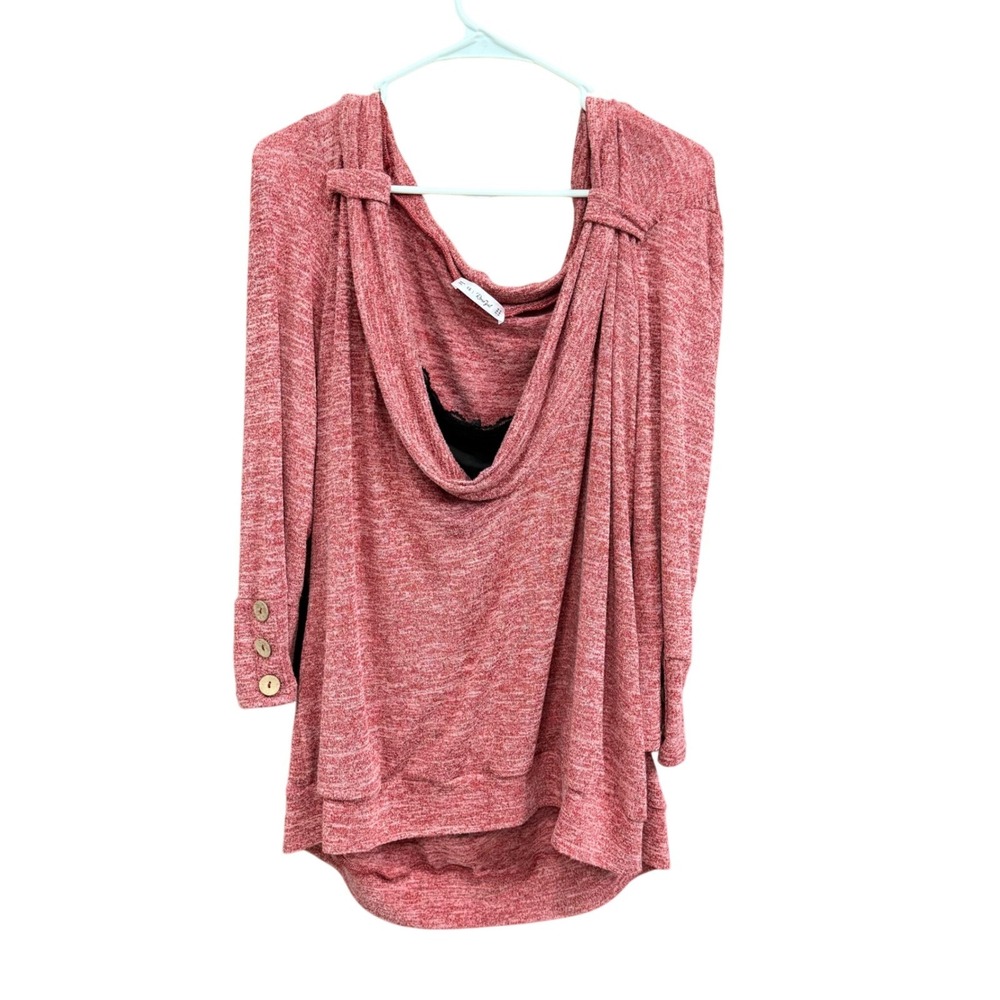 Rosegal 4X Plus Size Red Heathered Cowl Neck Long Sleeve Button‎ Tunic